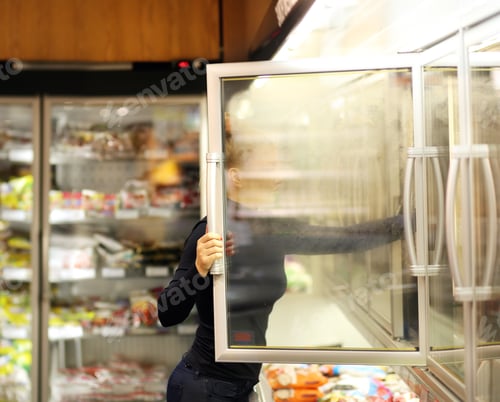 Preview: Woman Choosing Frozen Food From A Supermarket Freezer