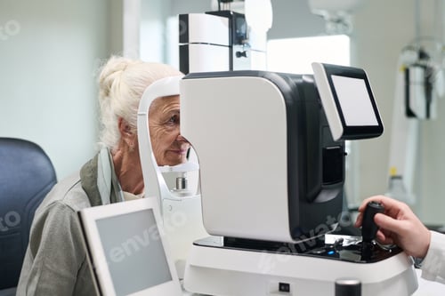 Preview: Senior Woman Undergoing Eye Examination with Medical Equipment