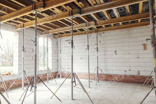 Preview: Slab formwork for concrete pouring. Concrete slab construction for ceiling at construction site