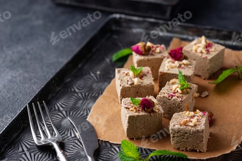 Preview: Halva with rose petal and nuts.