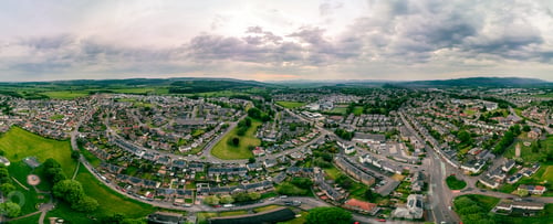 Preview: Aerial of Stirling suburb area near Robert Bruce Monument, Scotland