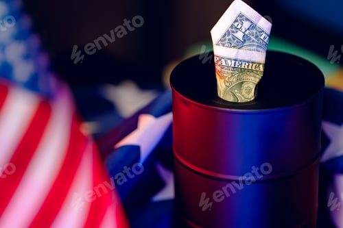 Preview: Oil industry crisis concept. Oil barrel with american dollar