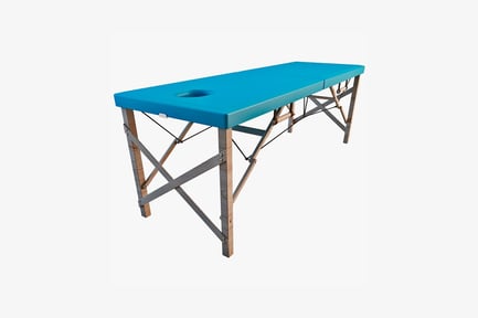 Preview: Rectangular table with cross-legged design and circular cutout