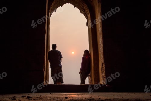 Preview: A couple at the door of a temple in Bagan. Myanmar