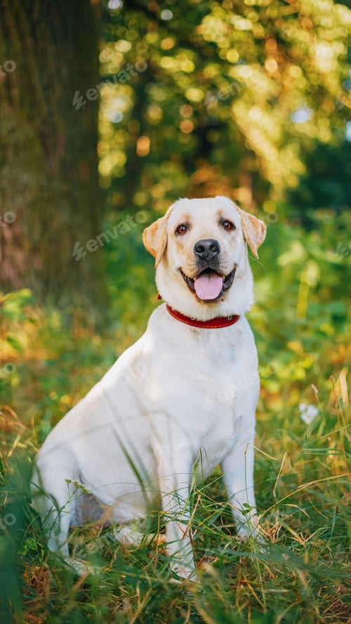 Preview: Funny pet labrador dog animal during seasonal activity. beautiful breed dog funny labrador outdoor