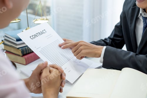 Preview: Lawyer explained about the contract document. Legal and Treaty Counseling Concept.