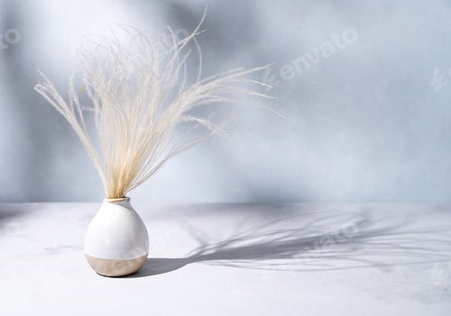 Preview: Stylish modern bouquet of dried flowers of pampas grass in a gray vase in Scandinavian style