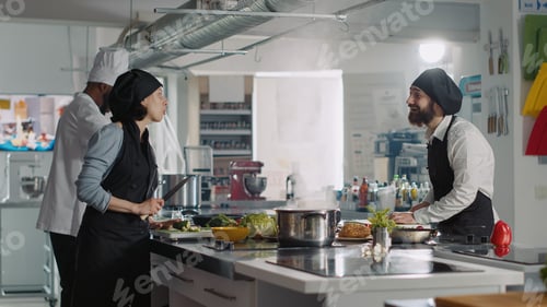 Preview: POV of woman and man recording professional cooking show