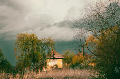 Preview: Old creepy haunted house on a stormy day