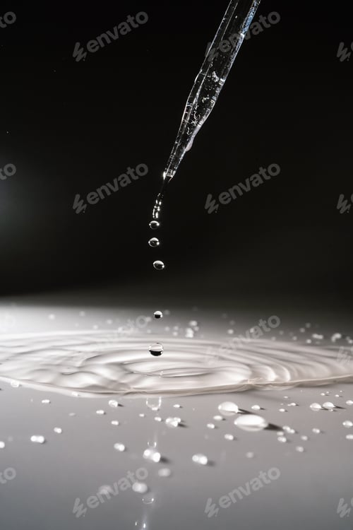 Preview: Falling water drops on a shadow background.