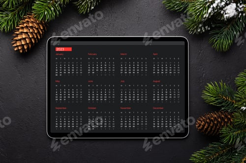 Preview: Tablet with calendar and Christmas decor