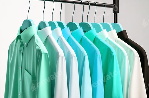 Preview: Men's shirts hanging in a row on a hanger, close-up, clothing and fashion concept
