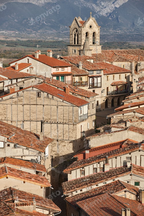 Preview: Picturesque medieval village of Frias. Antique tile roofs. Burgos. Spain