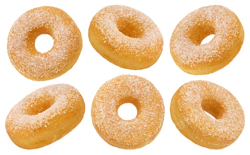 Preview: Sugar donuts isolated on white background, full depth of field
