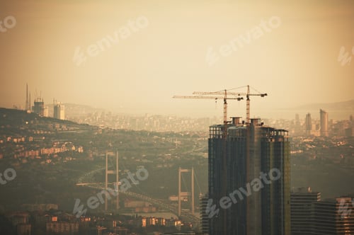 Preview: Aerial view of the Istanbul city downtown with skyscrapers at night