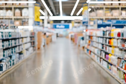 Preview: Defocus store, blur supermarket floor and shelves with products