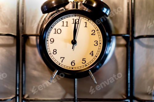 Preview: Cooking time concept. Black alarm clock