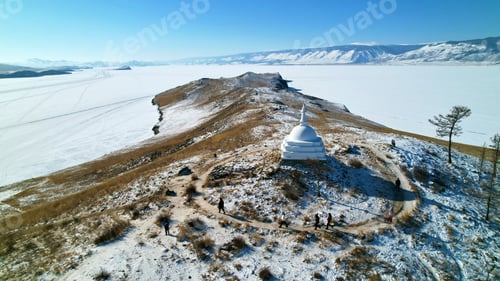 Preview: Buddhist Stupa of Enlightenment on Ogoy Island from the air.