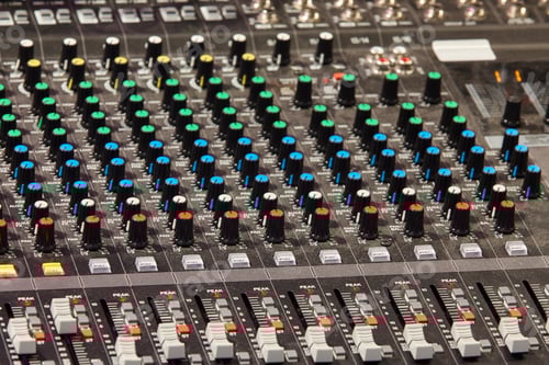 Preview: Audio mixing control console. Profesional sound equipment. Media production