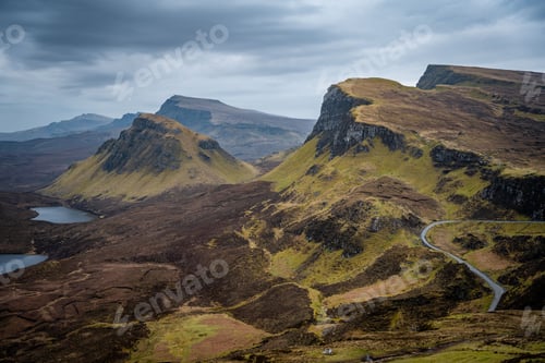 Preview: Beautiful view of the Quiraing hill in Scotland on a cloudy day