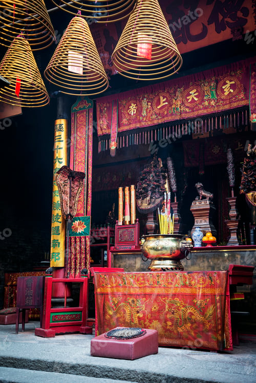 Preview: shrine detail inside chinese a-ma temple in macau china