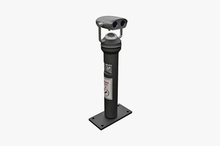 Preview: Black cylindrical optical device with handle and label