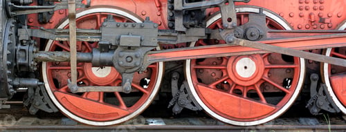 Preview: Big red wheels of a steam locomotive
