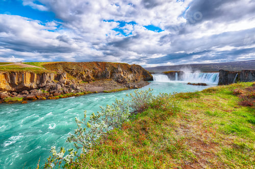 Preview: Incredible landscape scene of powerful Godafoss waterfall.