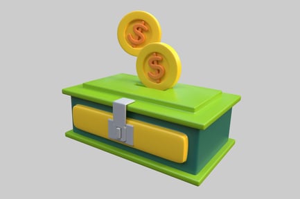 Preview: Green box with yellow stripe, silver latch, and two gold coins.