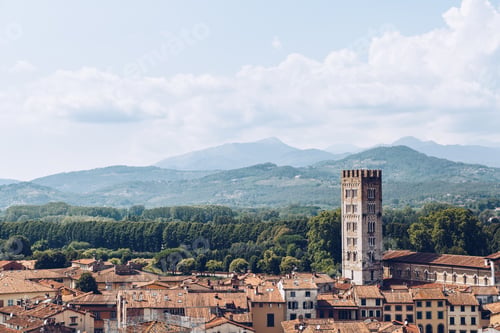 Preview: aerial view of ancient city and mountains, Pisa, Italy