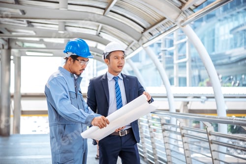 Preview: Construction engineer teamwork Safety Suit Trust Team Holding White Yellow Safety hard hat