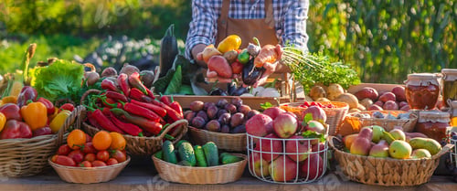 Preview: The farmer sells fruits and vegetables at the farmers market. Selective focus.