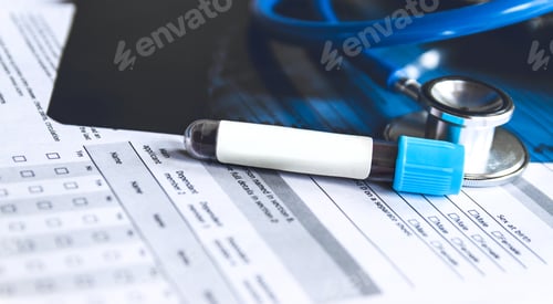 Preview: Doctor's table with the results of a blood test, smear of the patient