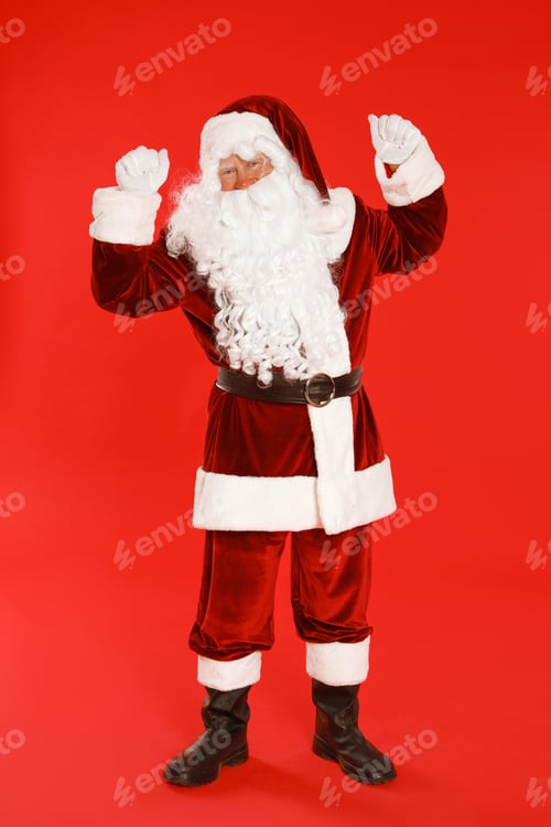 Preview: Happy authentic Santa Claus on red background
