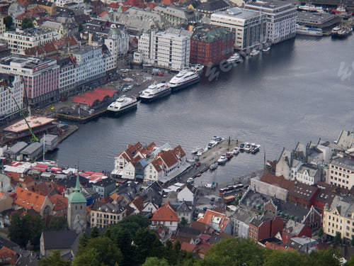 Preview: Majestic view of Bergen, Norway, Scandinavia, Floien cityscape, with cruise ships