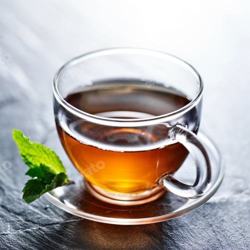 Preview: glass of hot tea with mint garnish