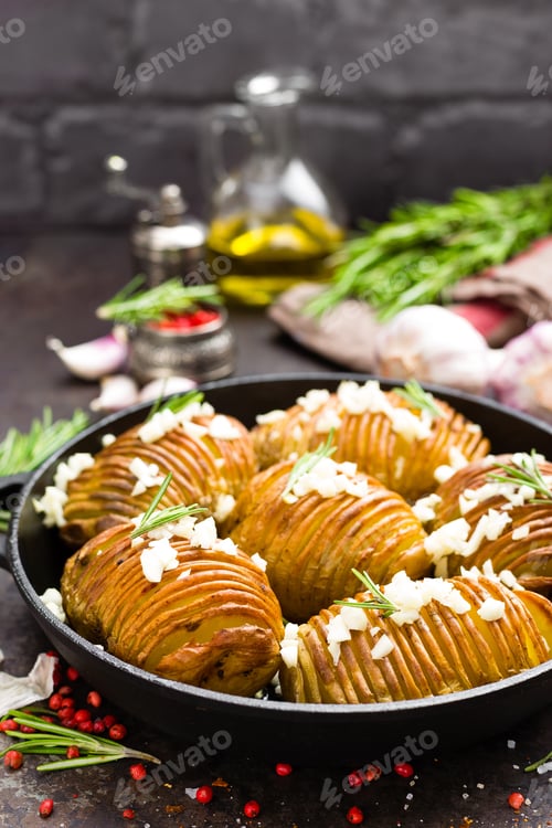 Preview: Baked potato. Potato oven baked with garlic and rosemary