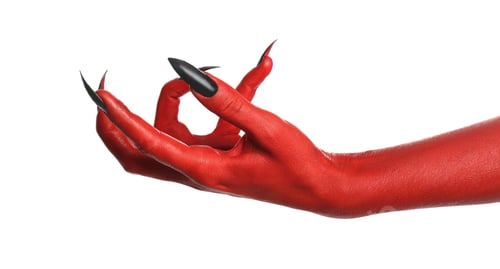 Preview: Scary monster on white background, closeup of hand. Halloween character
