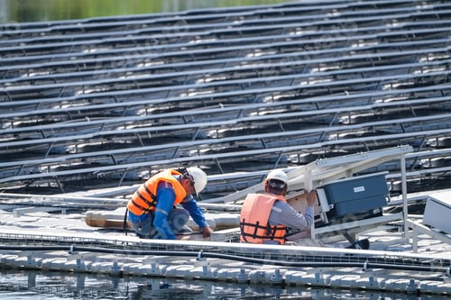 Preview: Floating solar photovoltaic panels at sustainable electrical power plant