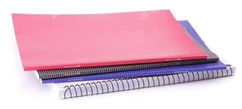 Preview: Notebook stack, pen, pencils. Schoolchild and student studies accessories. Back to school concept.