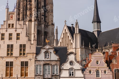 Preview: beautiful architecture of houses and rooftops in mechelen, belgium