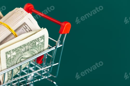 Preview: Shopping cart with dollars inside