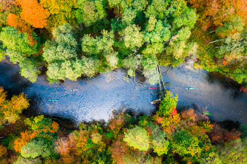 Preview: Top view of Kayaking on river in autumn, Poland