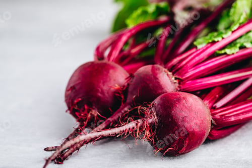 Preview: Bunch of fresh raw organic beets with leaves