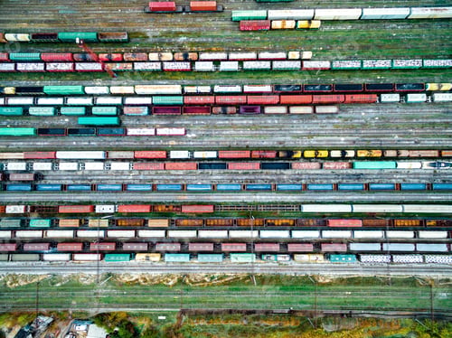 Preview: railway tracks and wagons, top view