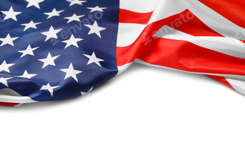 Preview: American flag on a white background, copy space. Symbol of independence, patriotism.