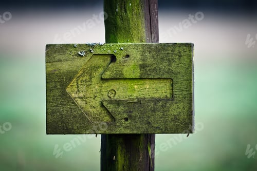 Preview: Green directional sign in the foothpath
