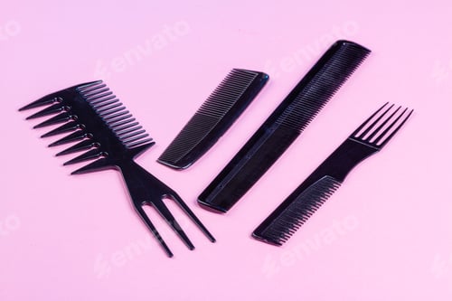 Preview: Set of black professional salon barber hair combs.