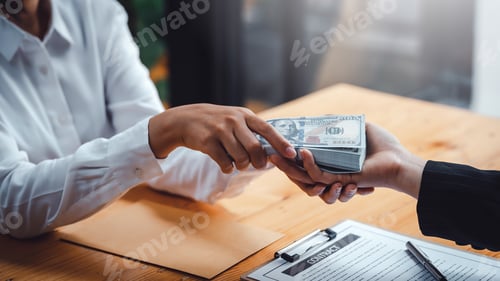 Preview: Business people giving bribe and collaborating with corruption. Bribery and corruption concept.