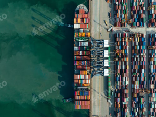Preview: Aerial view of ship docking at container terminal